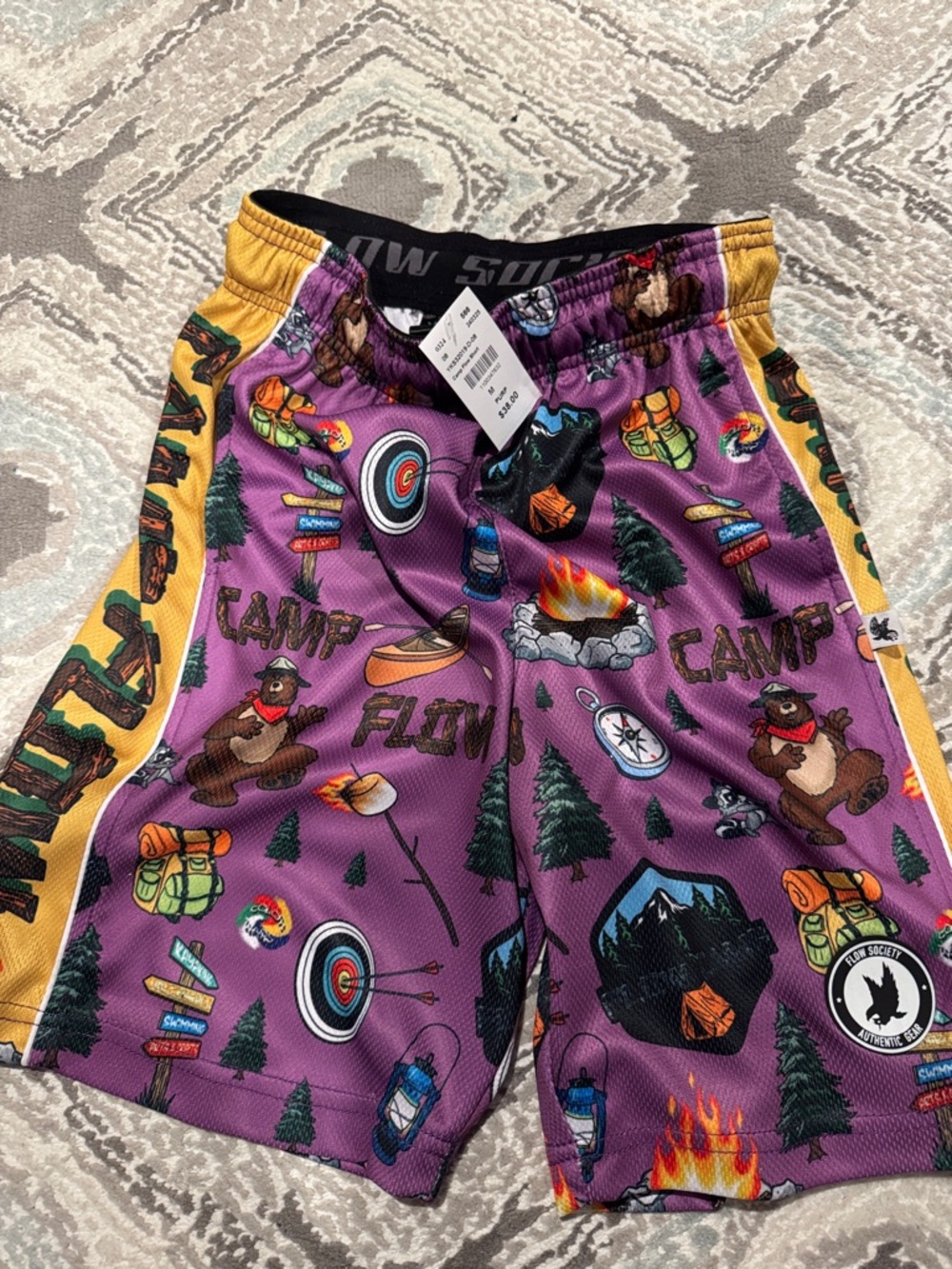 Kids Purple Camp Graphic Athletic Shorts